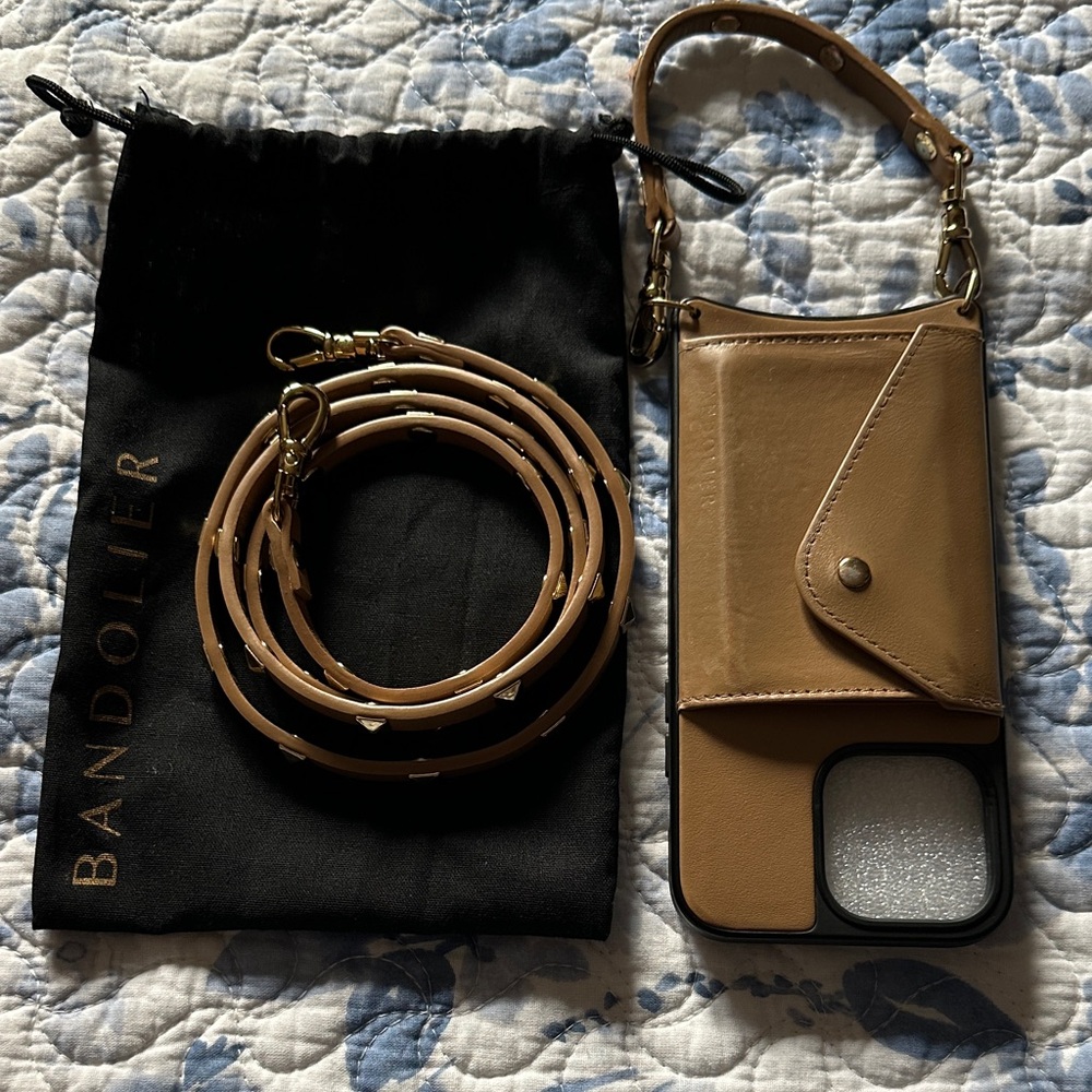 Bandolier Camel Leather Phone Case with Strap fits iPhone 14 Pro Max